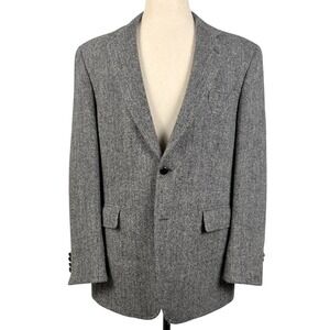 Jos A Bank Harris Tweed Wool Herringbone Blazer Mens 43 L Gray Sportcoat